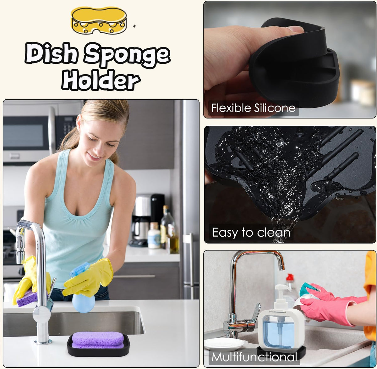 Yasmen Silicone Bathroom Soap Dishes, Sink Sponge Holder for Kitchen, 2Pcs Rubber Soap Dish with