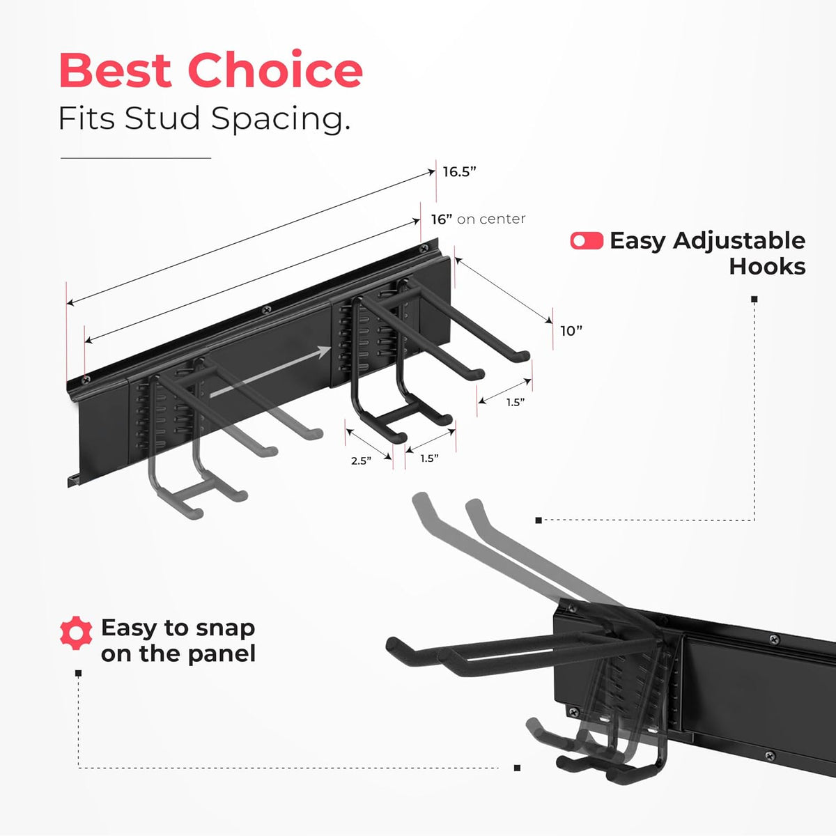 Garage Wall Organizer | 64" Heavy-Duty Tool Storage Rack | Adjustable Double-Layer Hooks | 400 lbs
