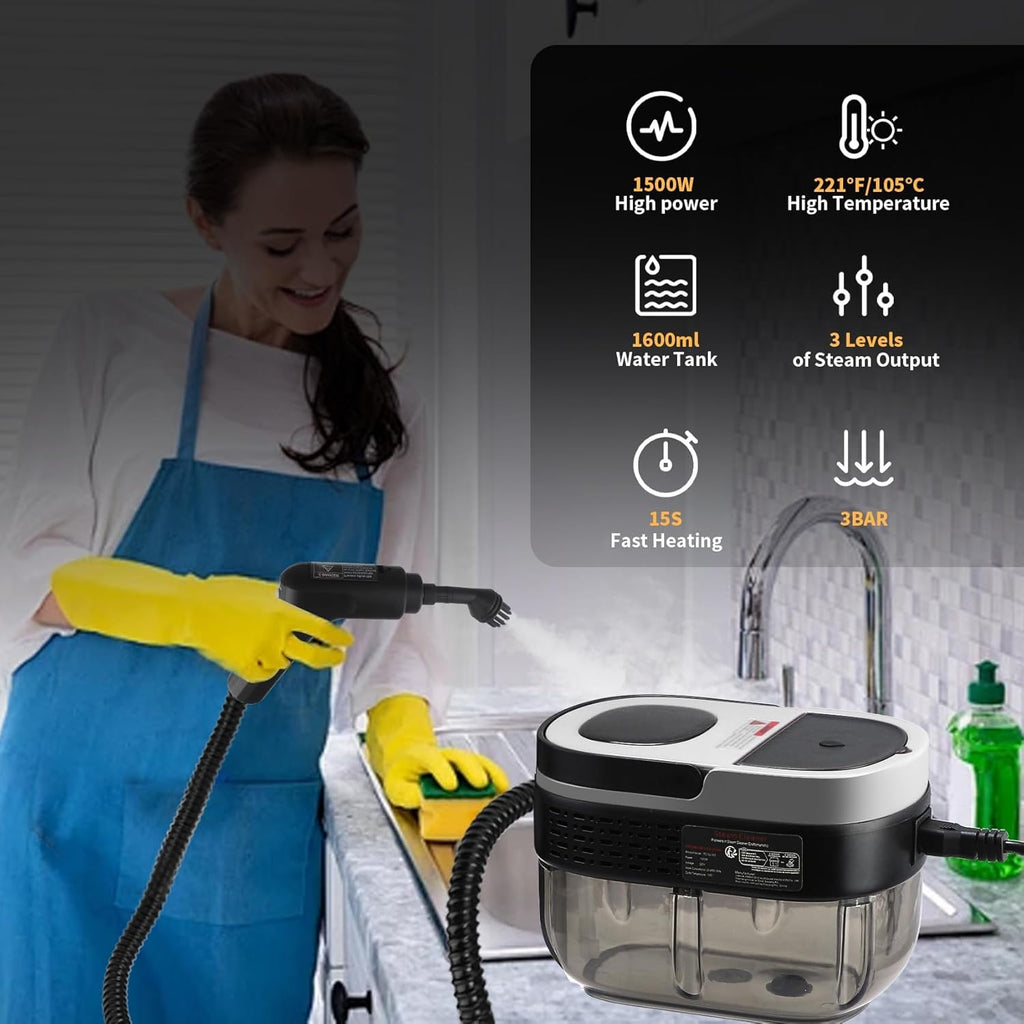 Steam Cleaner, 3-Level Adjustable Handle, 15s Heat-Up, 1.69 Quarts Tank, Portable Steamer for