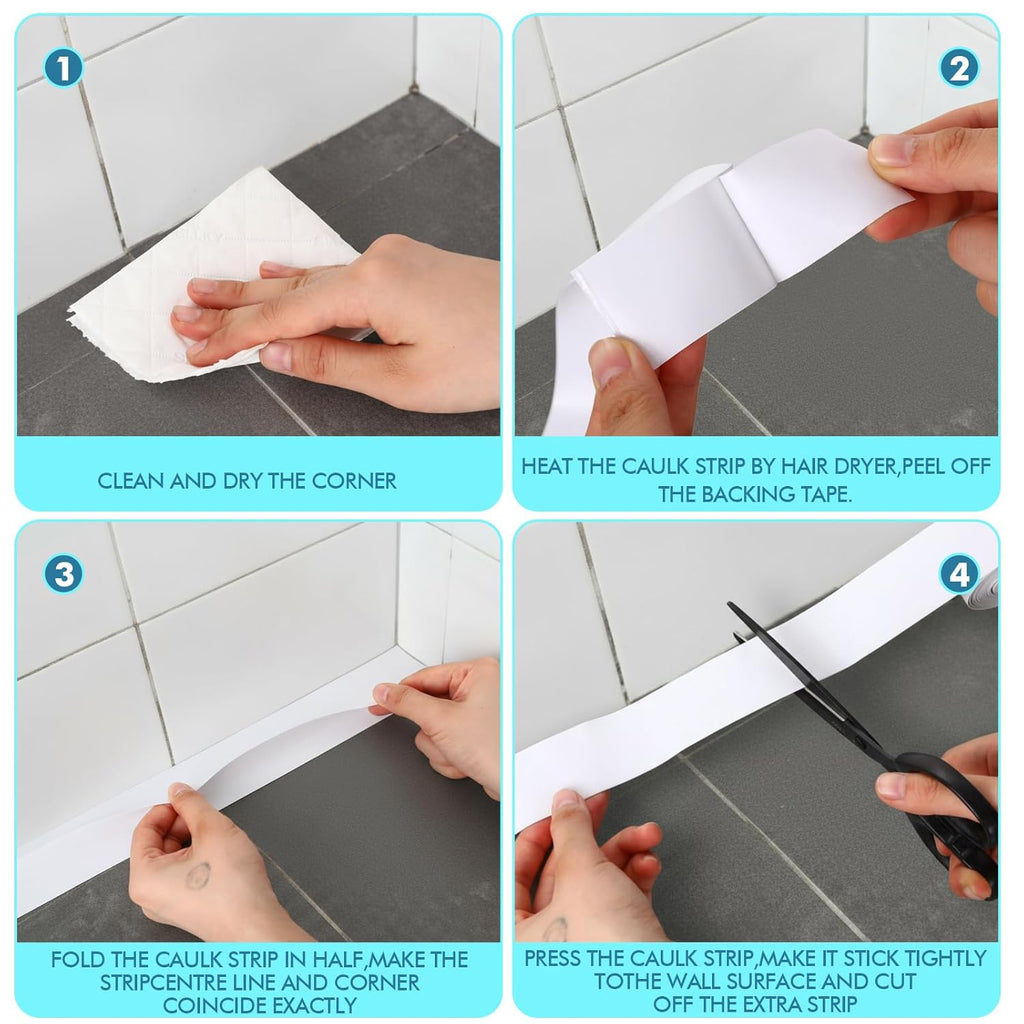 Maitys White Caulk Tape Waterproof Self Adhesive 12 Roll White Caulking Sealant Strips Bathroom
