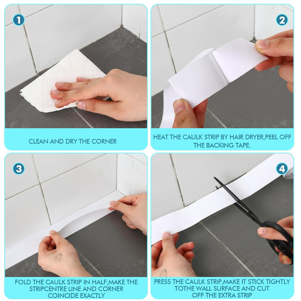 Maitys White Caulk Tape Waterproof Self Adhesive 12 Roll White Caulking Sealant Strips Bathroom