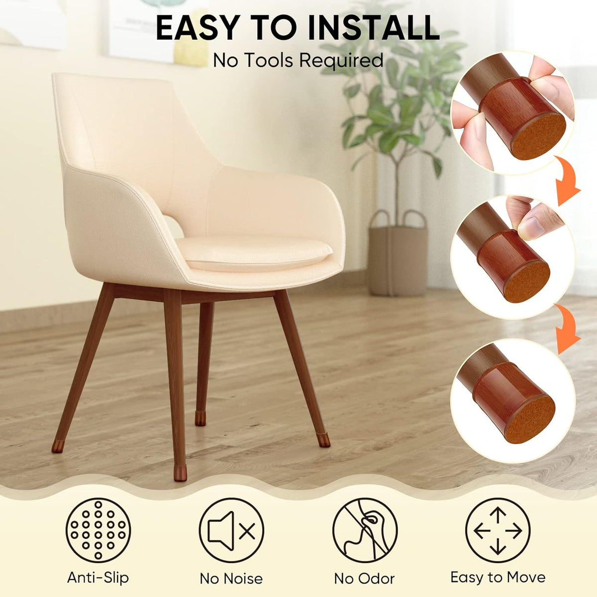 BALEINE 24 Pack Silicone Chair Leg Floor Protectors, Stool Leg Protectors Cap, Non-Slip Chair Leg