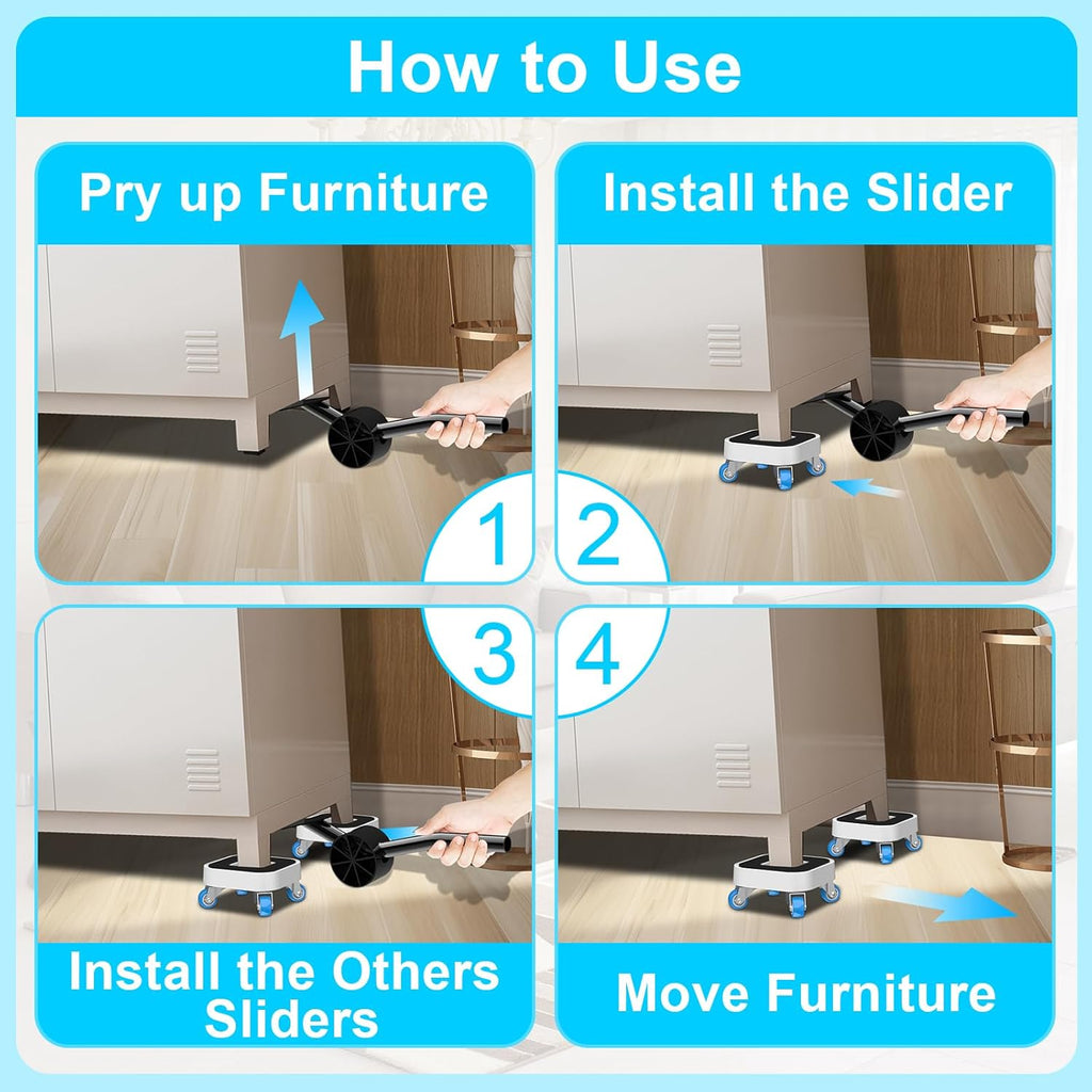 New Upgrade Furniture Movers with Wheels, Furniture Sliders with 360° Rotatable 1.25in Wheels