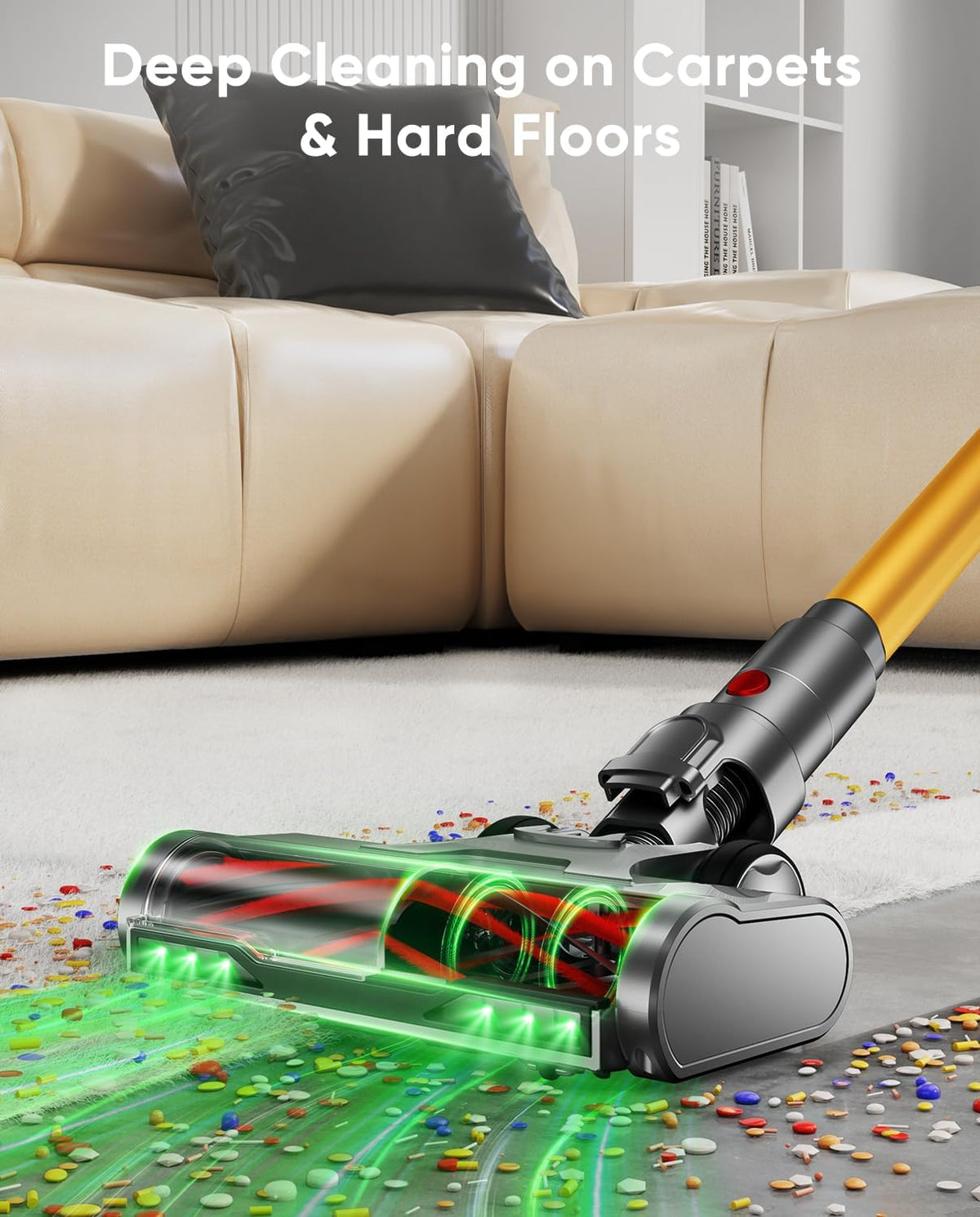 Cordless Vacuum Cleaner, 600W/50KPA, Max 70 Mins Runtime, Self-Standing Vacuum Cleaners for Home