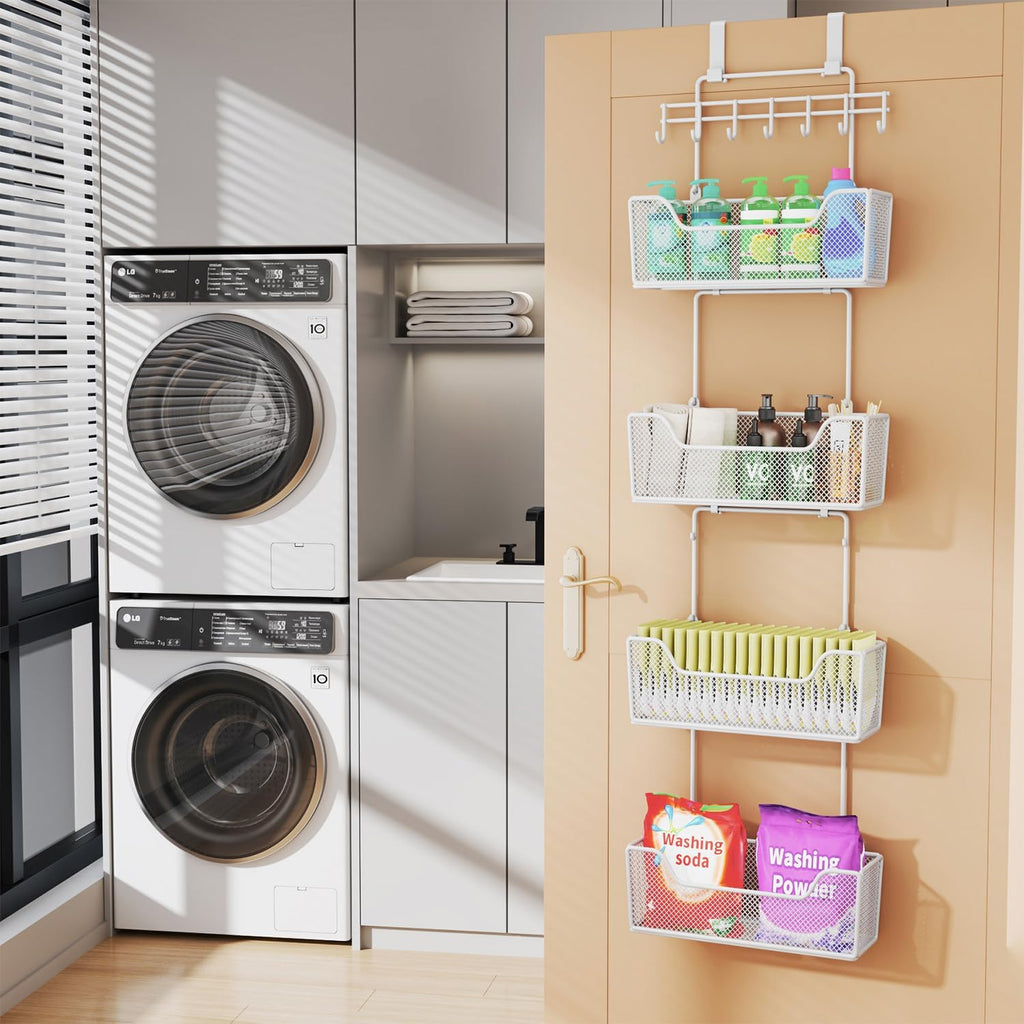 HapiRm Over Door Organizer Storage - Hanging Door Organizer with 4 Metal Large Capacity Baskets and
