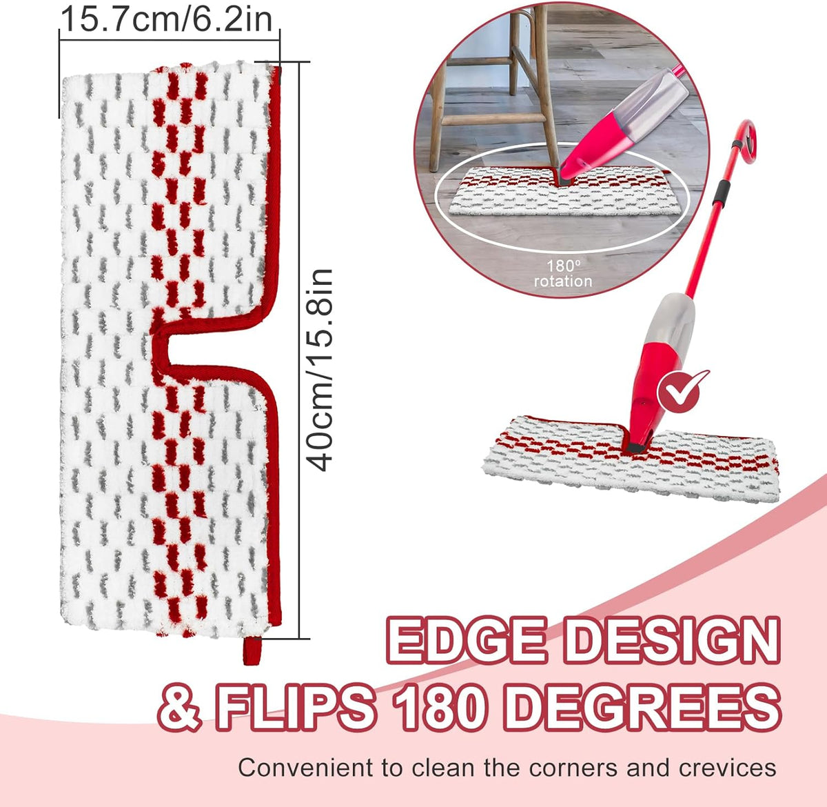 Microfiber Spray Mop Pads - Compatible with Promist MAX, Double Sided Replace Head for Dry/Wet