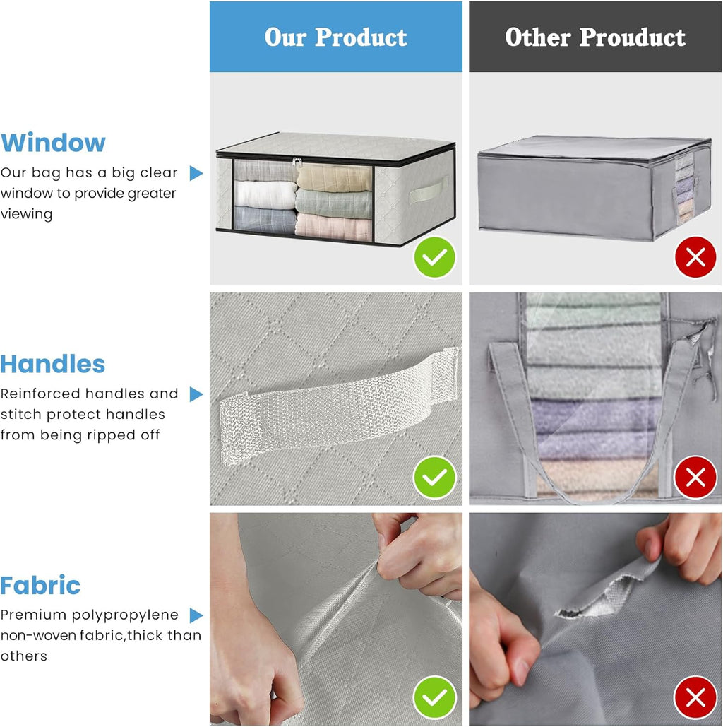 HomeHacks Storage 4-Pack Clothes Organizer Storage Bags Foldable Storage Box with Large Clear