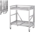 2 Shelf Rolling Cart with Wheels, 660lbs Capacity Collapsible Steel Rolling Utility Cart