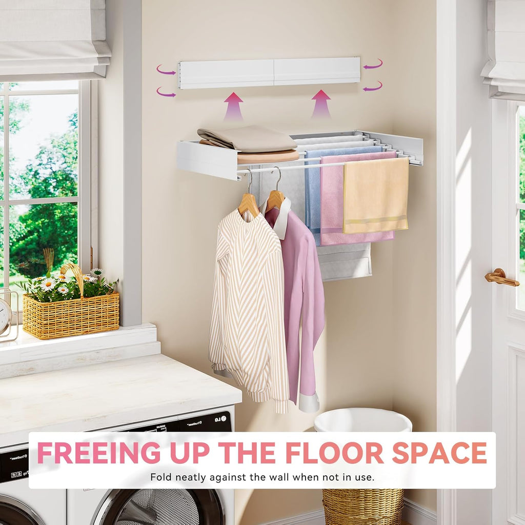 APEXCHASER Wall Mounted Clothes Drying Rack, Laundry Drying Rack Retractable, Towel Racks for