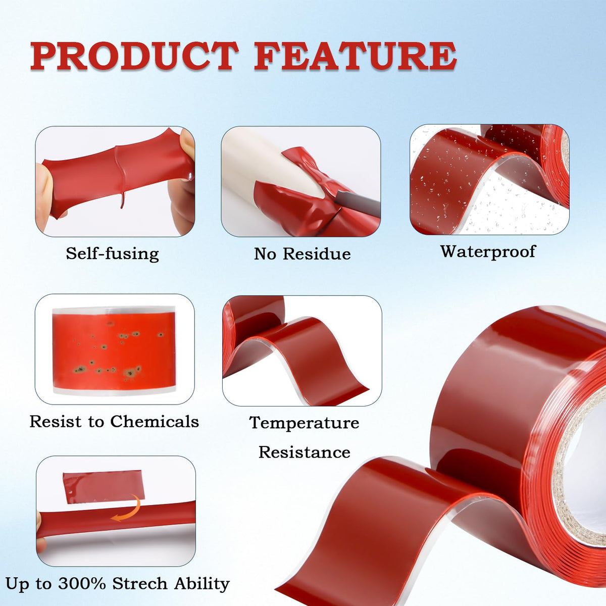 Self Fusing Silicone Tape 2 Rolls 1 in x 5' Red Waterproof Rubber Leak Proof Sealing Rubber
