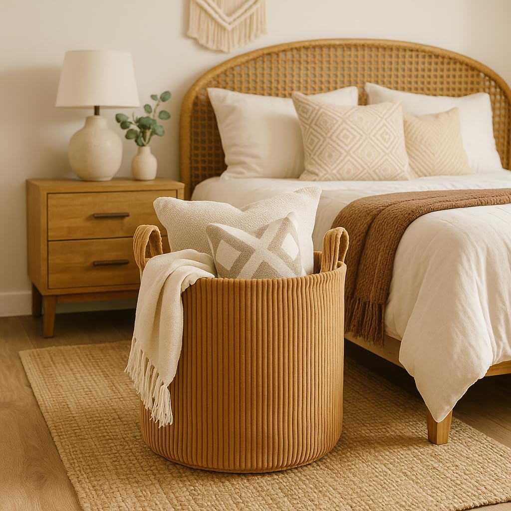 PUTSKA Blanket Basket – Round Storage for Toys and Blankets, Clothes, Stuffed Animals – Soft Baby