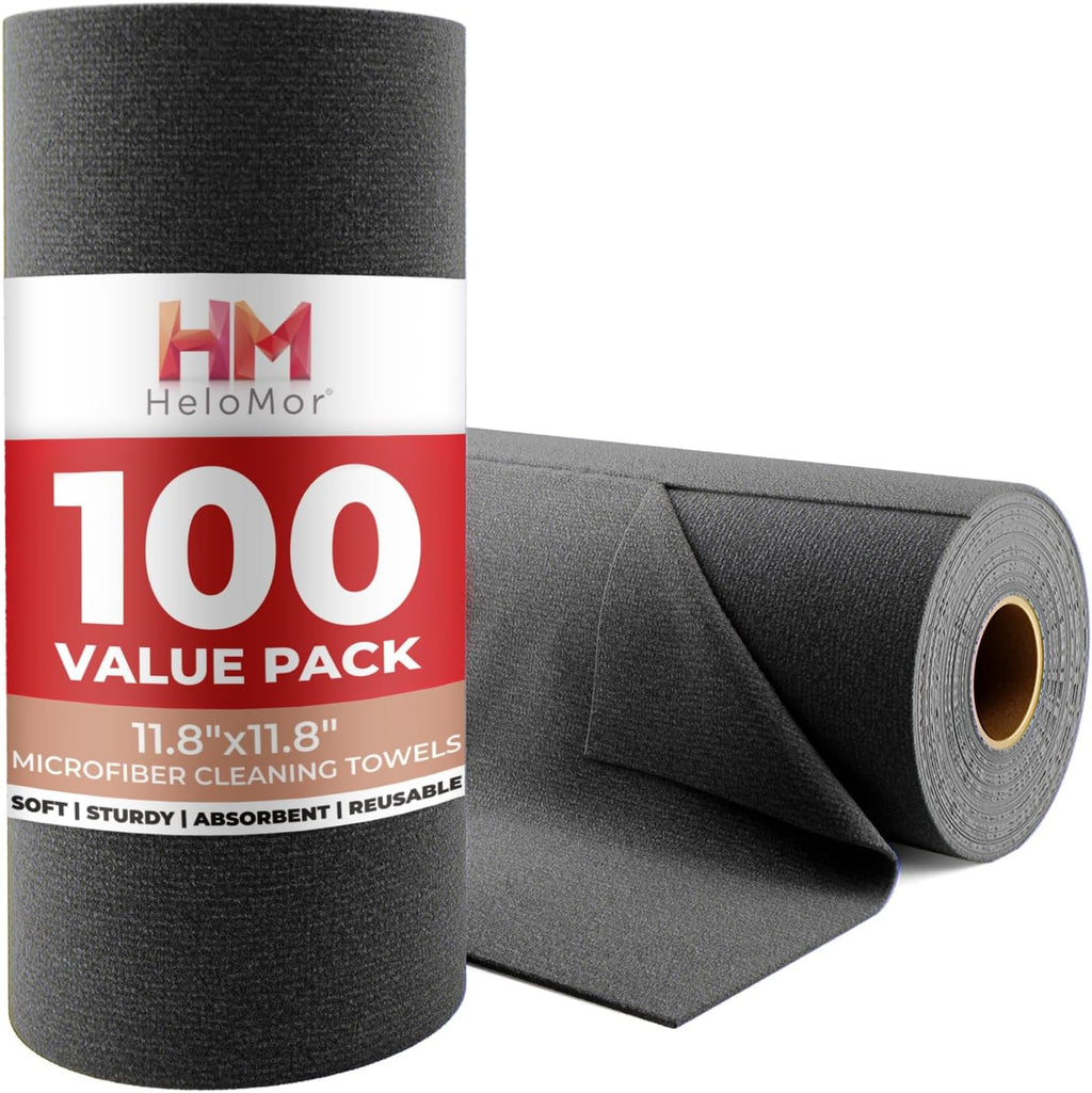 100 Pack Microfiber Cleaning Cloth Roll - Tear Away Reusable Paper Towels Washable, 11.8" Ultra