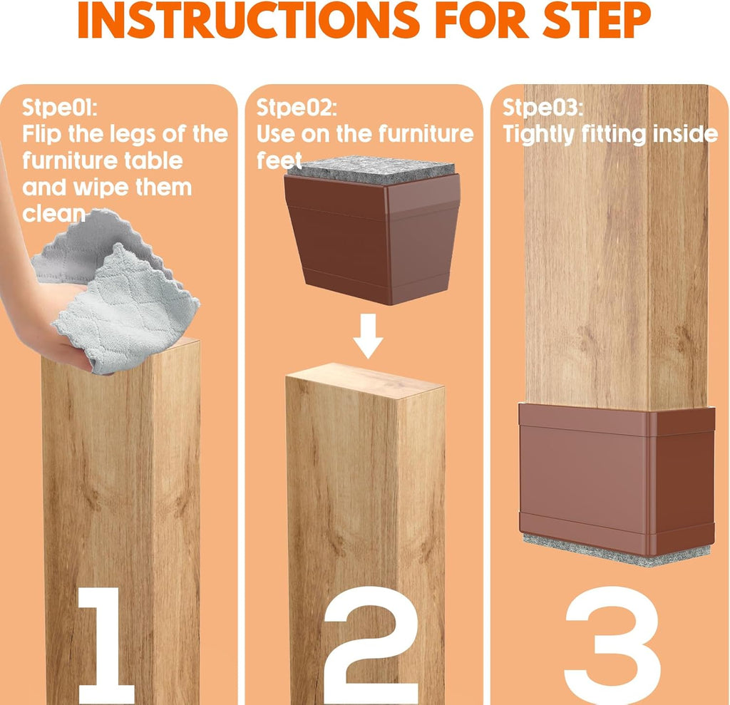 Rectangle Chair Leg Protectors for Hardwood Floors,16 PCS Silicone Covers to Protect Wood Tile