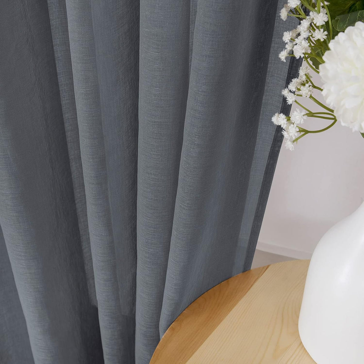 Tollpiz Sheer Curtains Bedroom Linen Textured Curtain Sheers Light Filtering Voile Rod Pocket