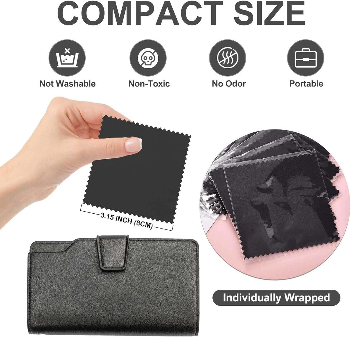 SEVENWELL 100pcs Jewelry Cleaning Cloth Black Polishing Cloth for Sterling Silver Gold Platinum