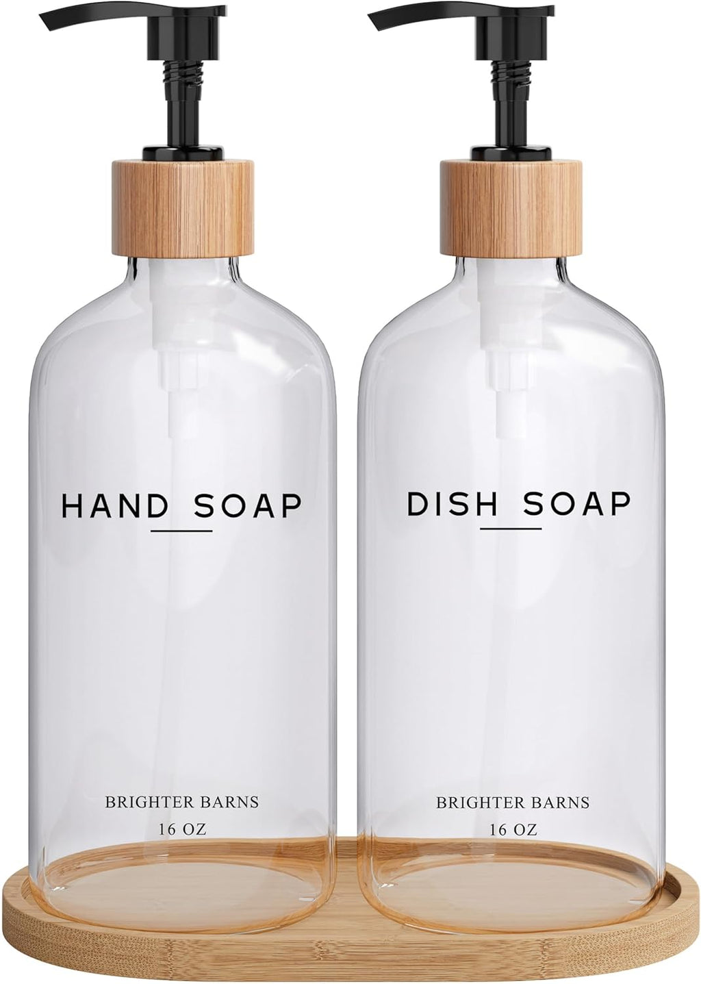 Clear Glass Hand and Dish Soap Dispenser Set by Brighter Barns - Kitchen Soap Dispenser Set with
