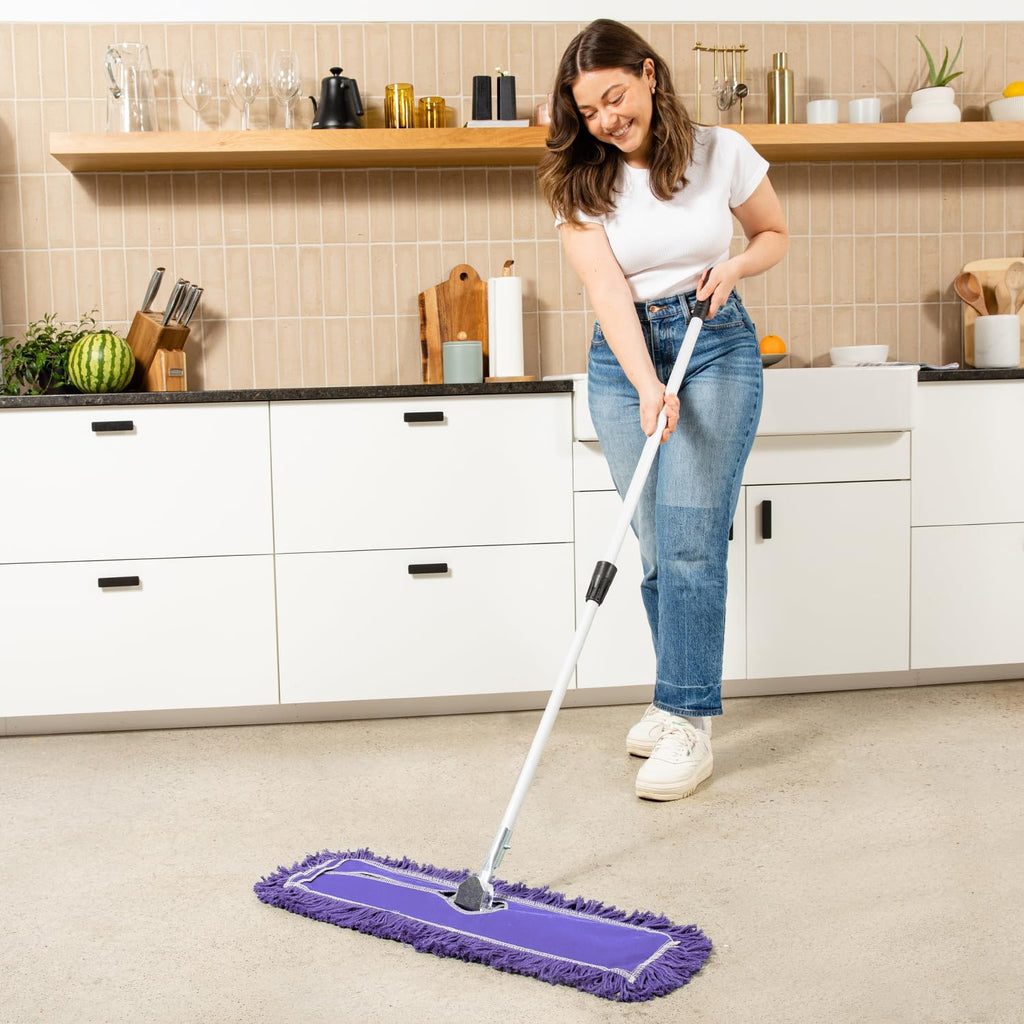 24 Inch Purple Commercial Dust Mop & Floor Sweeper with Extendable Handle – Mop for Hardwood, Tile