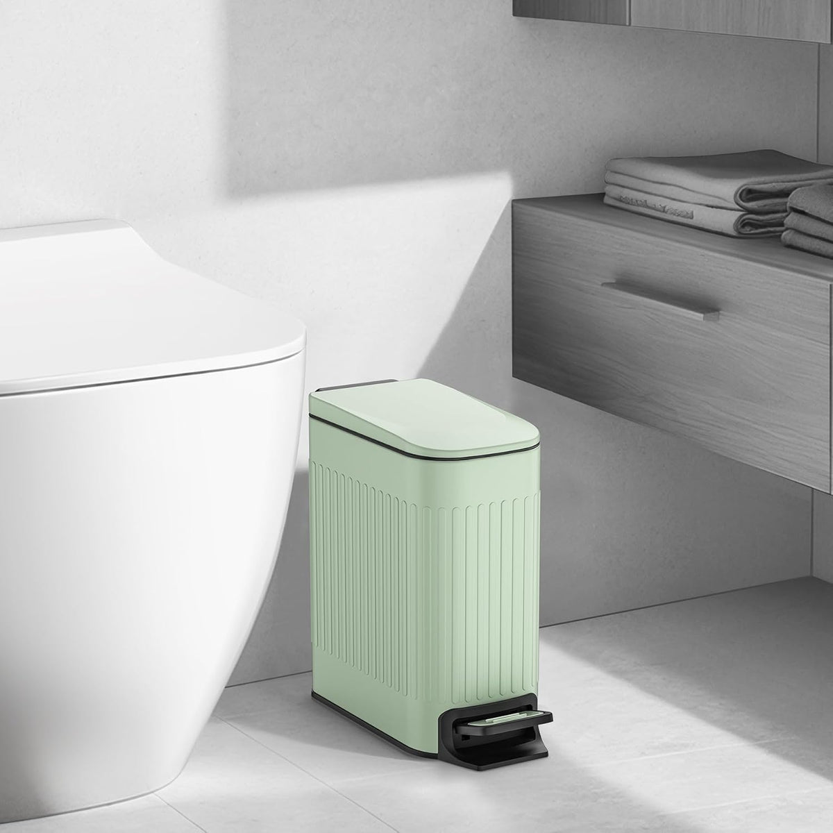 TIPGO Slim Bathroom Trash Can with Lid Soft Close, Step Pedal, 6 Liter / 1.6 Gallon Stainless Steel
