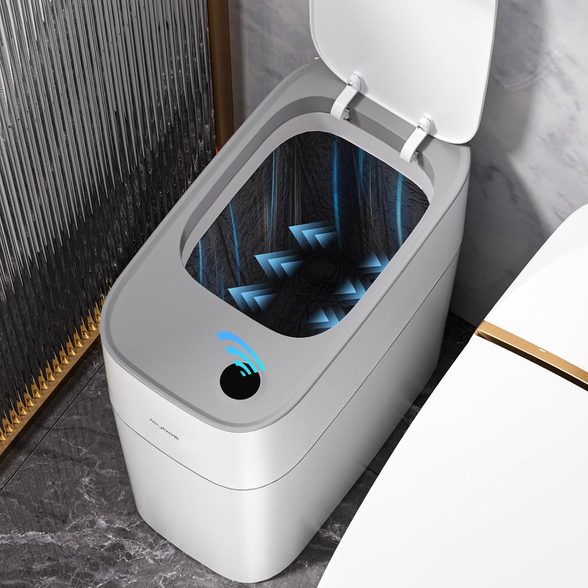 JOYBOS Small Bathroom Trash Cans with Lids,3.8 Gallon Slim White Plastic Automatic Garbage