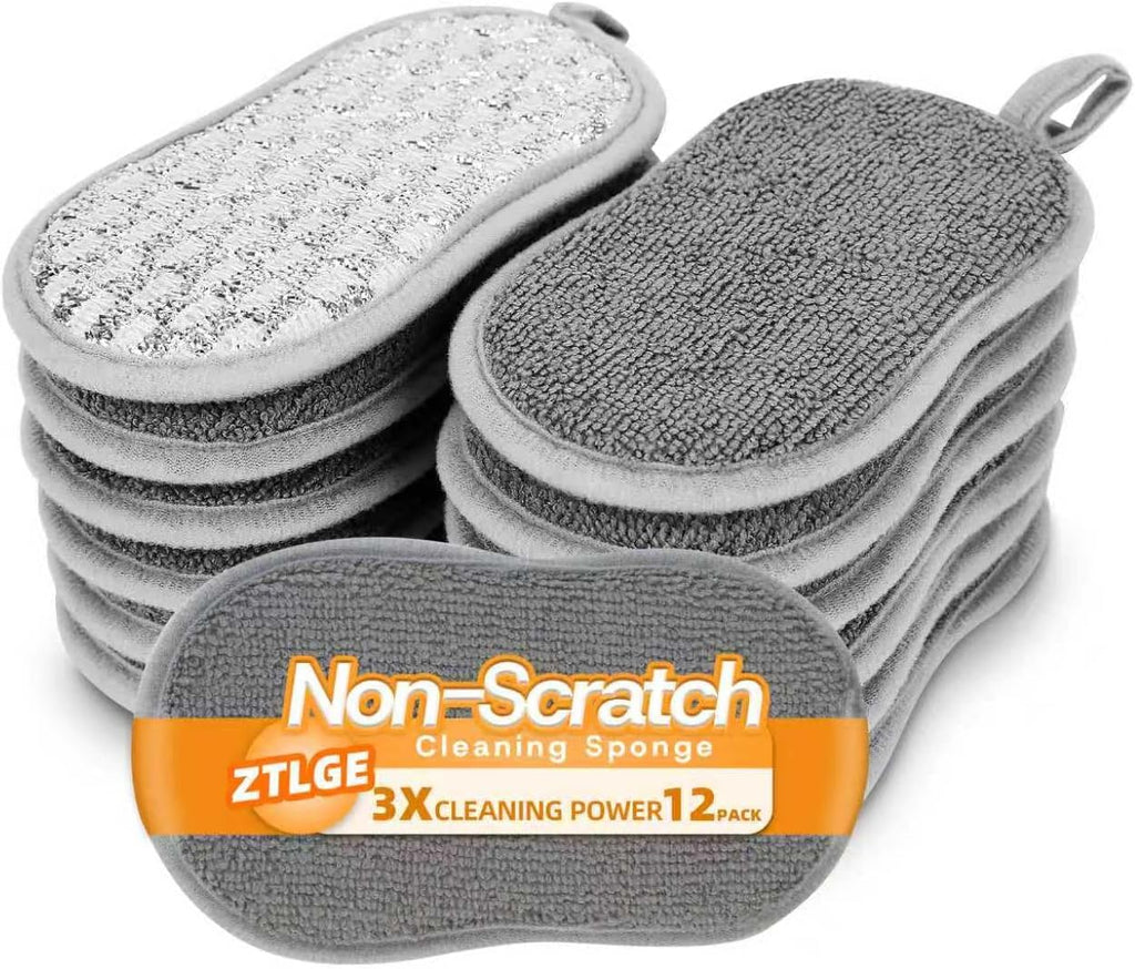 Multi-Purpose Scrub Kitchen Sponges – 12 Pack Dish Sponge, Dual-Sided Non-Scratch Microfiber &