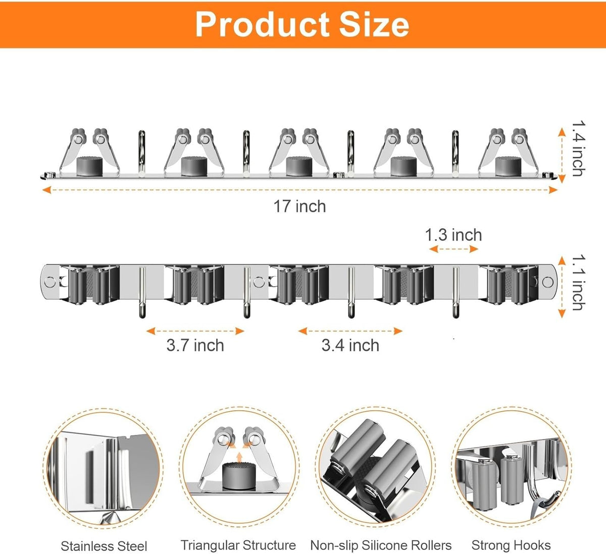 2 Pack Mop and Broom Holder Wall Mount, Non-slip Broom Hanger Wall Mount, Heavy Duty Mop Broom