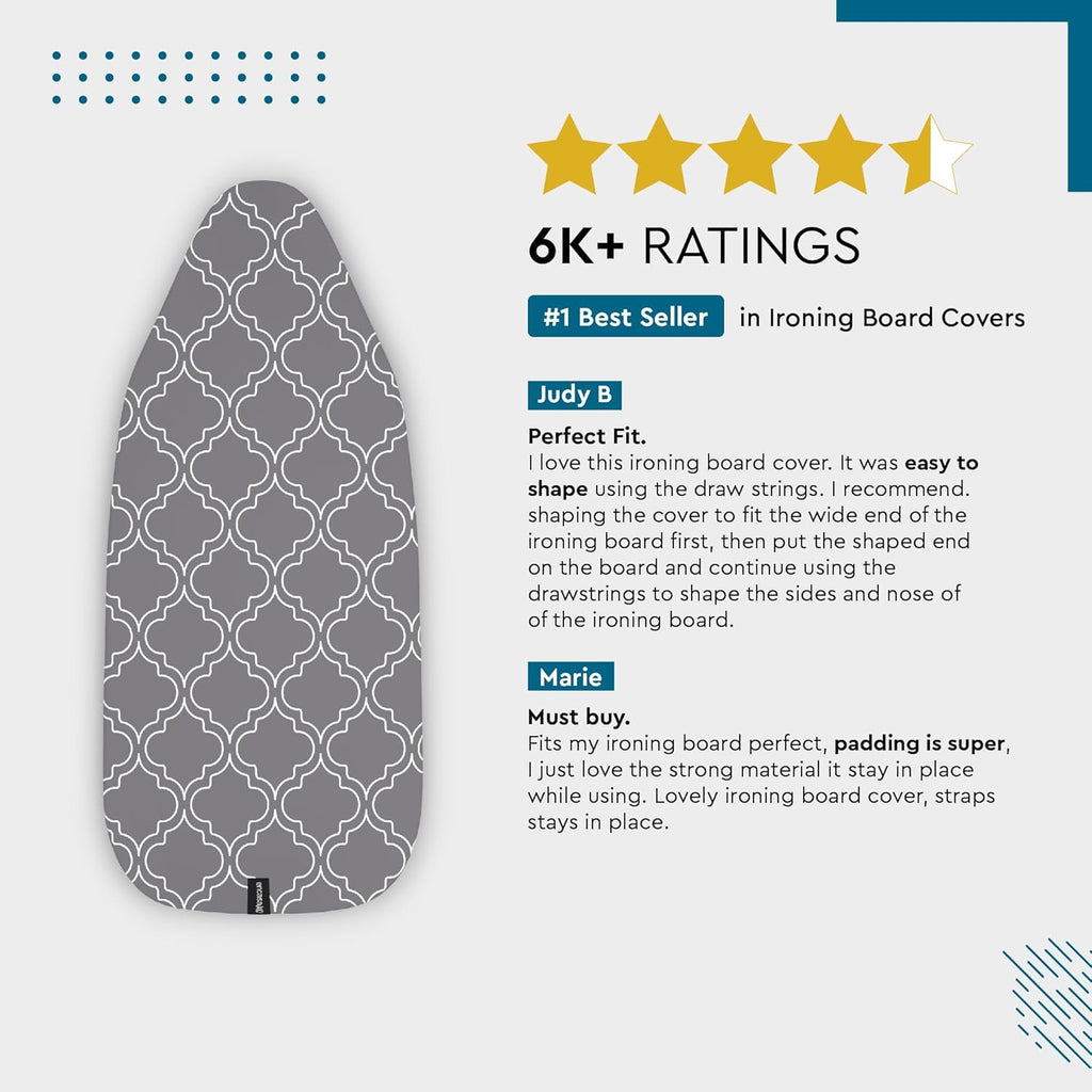 Encasa XO Ironing Board Cover and Pad 49"x18" - Thick 3mm Felt Padding, Drawstring Tightening &