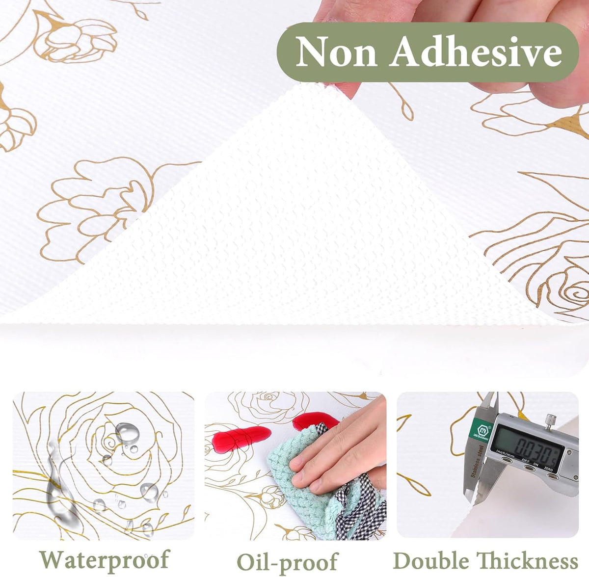 Shelf Liners for Kitchen Cabinets 17.5in x 30FT Non Adhesive Drawer Liner Gold Floral Thickened
