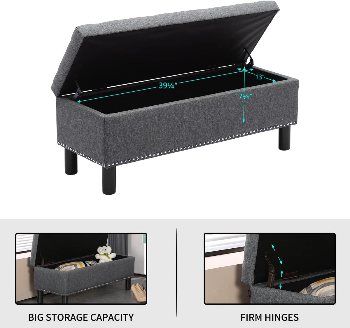 Furnimart 42.5 Inch Storage Ottoman Bench, Flip Top End of Bed Storage Bench, Upholstered Blanket