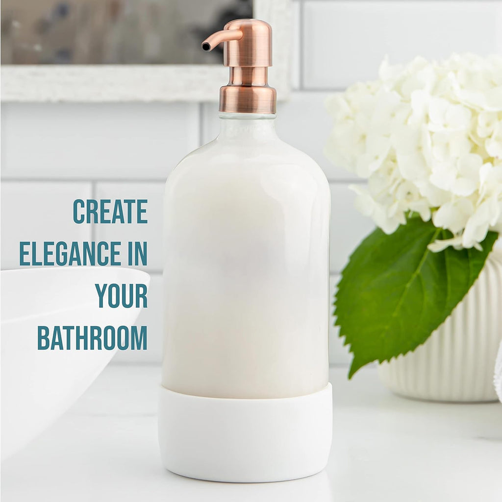32 oz Glass Pump Bottle Rustproof Stainless Steel Pump, Funnel, and Lids. Modern Farmhouse Vintage