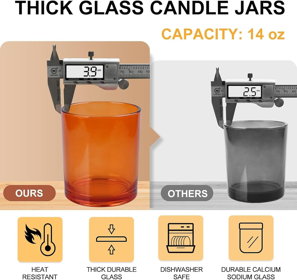 14 OZ Thick Candle Jars for Making Candles 12 Pcs, 3 Wick Empty Jars with Wood Lids for Candle