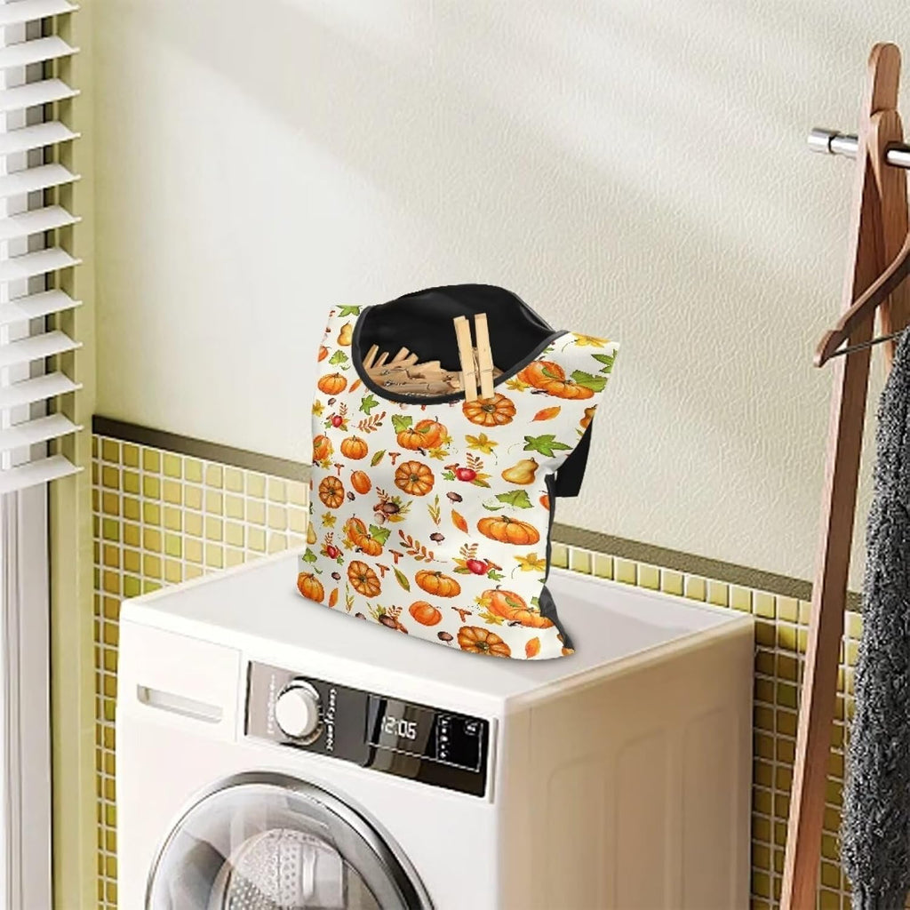 Pumpkin Print Clothespin Bag with Hanging Rope Space-Saving Clothespin Storage Organizer Waterproof