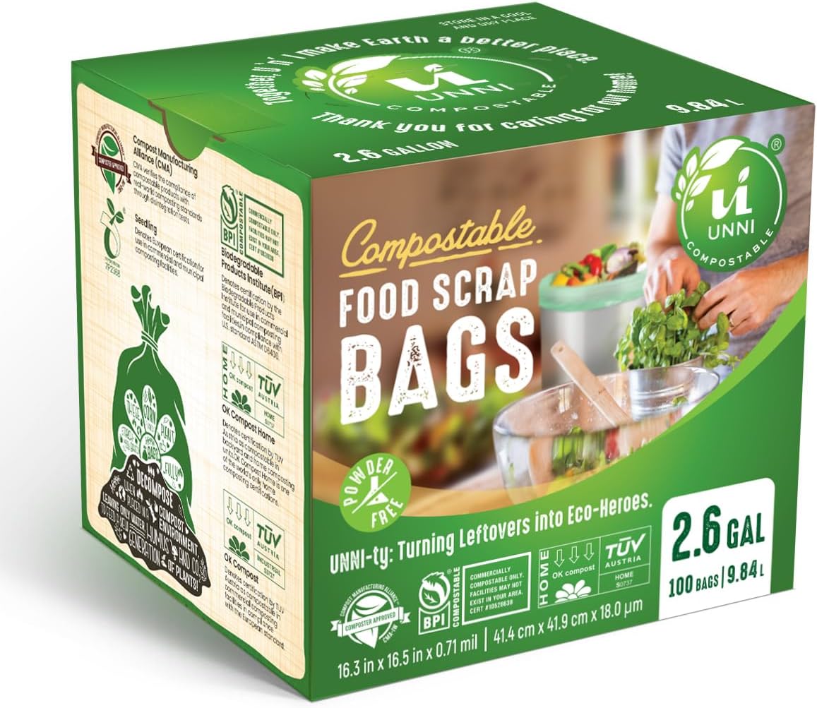 UNNI Compostable Trash Bags, 2.6 Gallon / 9.84 Liter, 200 Count, Extra Thick 0.71 Mil Small Kitchen
