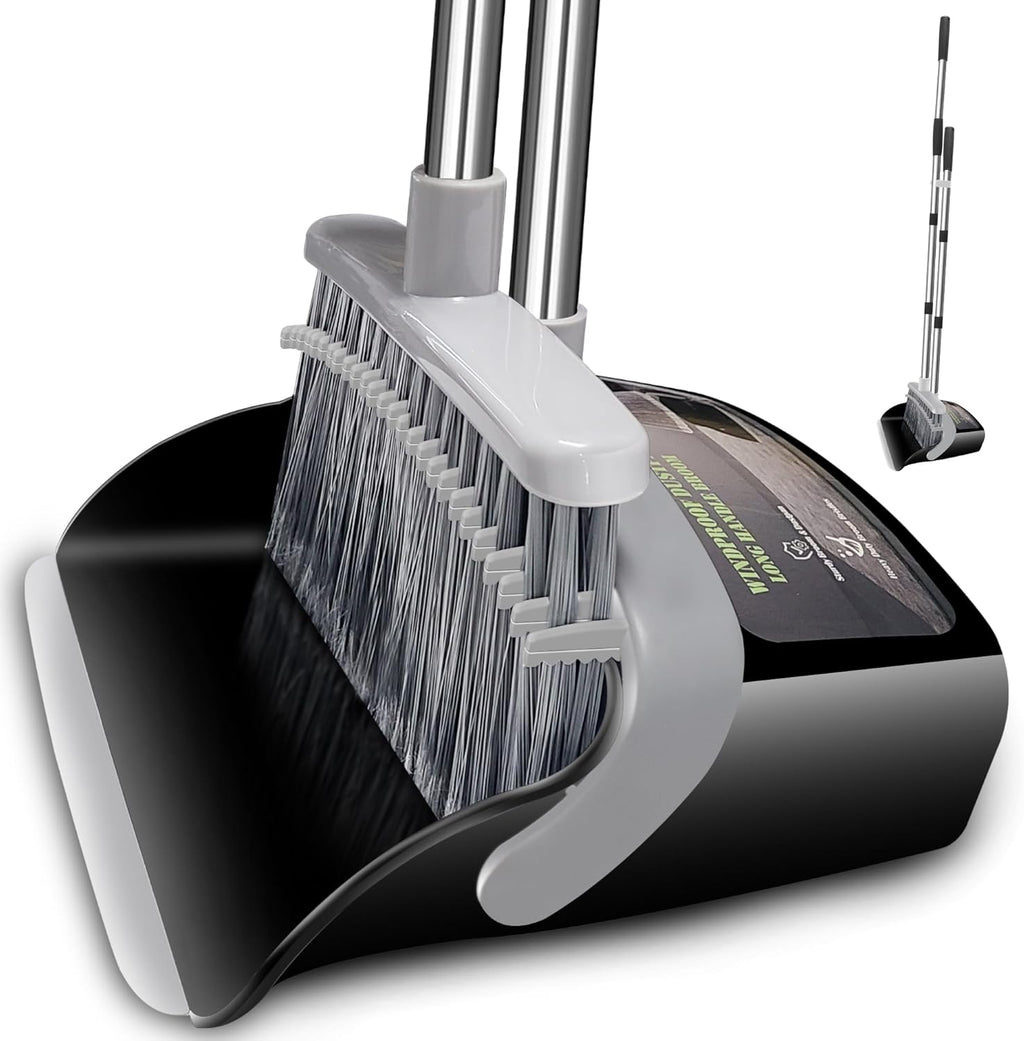 Broom with Dustpan Combo Set Broom and Dustpan Set Dust Pan with 51.2" Stainless Steel Long Handle