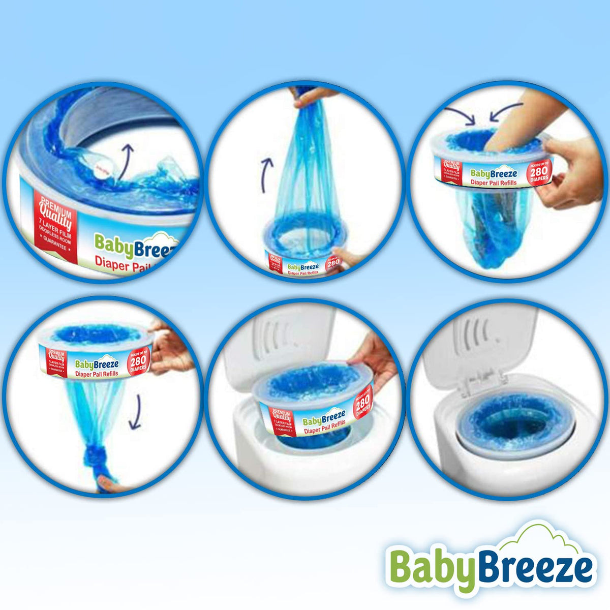 BabyBreeze Diaper Pail Refill Bags Compatible with Playtex Diaper Genie Pails Odor Absorbing Diaper
