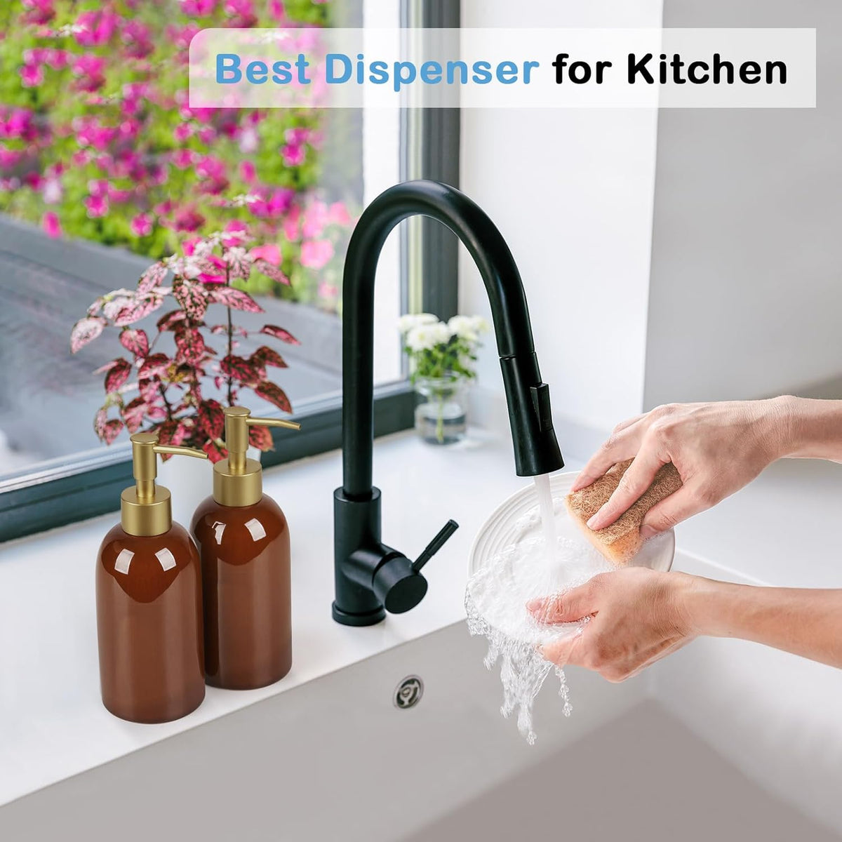 Natheeph 14OZ Ceramic Soap Dispenser Ceramic Soap Pump Dispenser Can Fill Liquid for