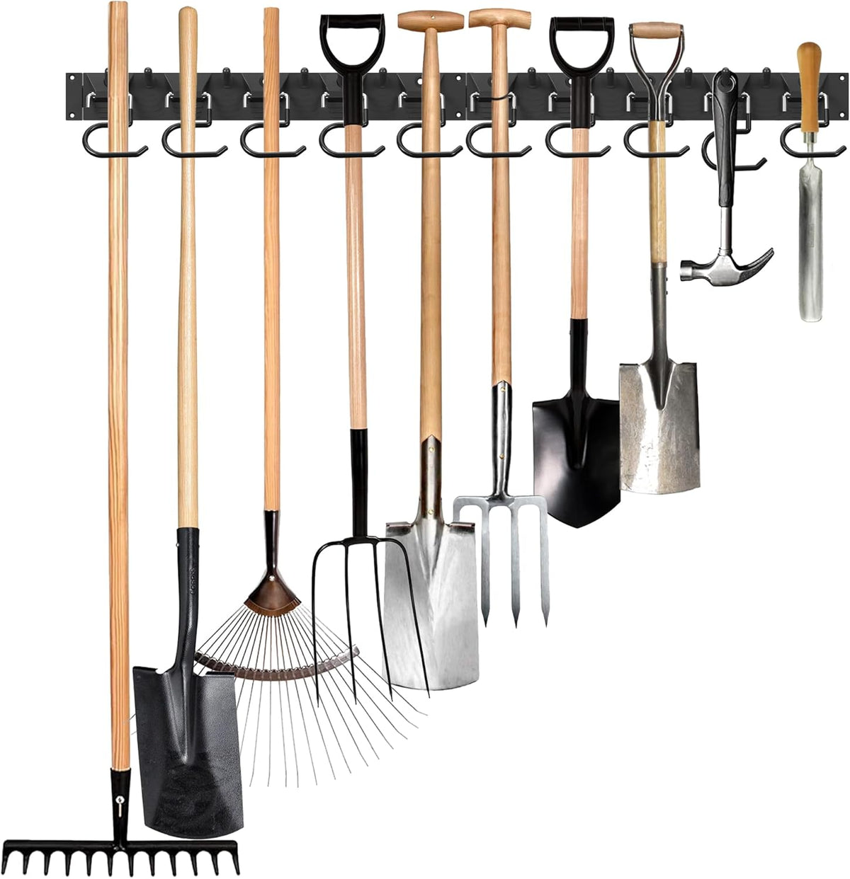34 Inch Garden Tool Organizer Wall Mount with Non Slip Rubber Coated Metal Hooks, Storage Rack for
