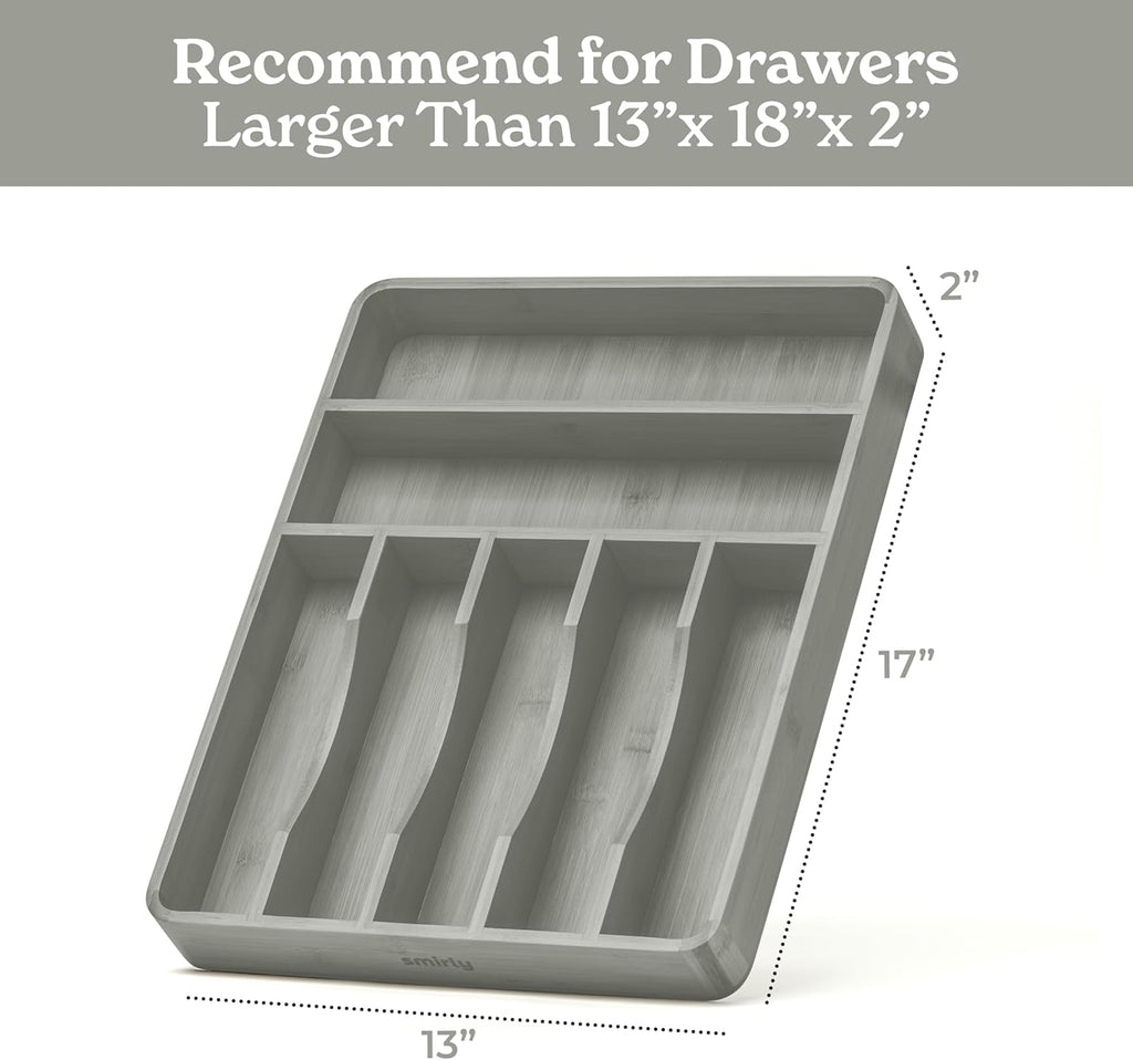 SMIRLY Silverware Drawer Organizer – Bamboo Kitchen Drawer Organizer, Adjustable Utensil Holder and