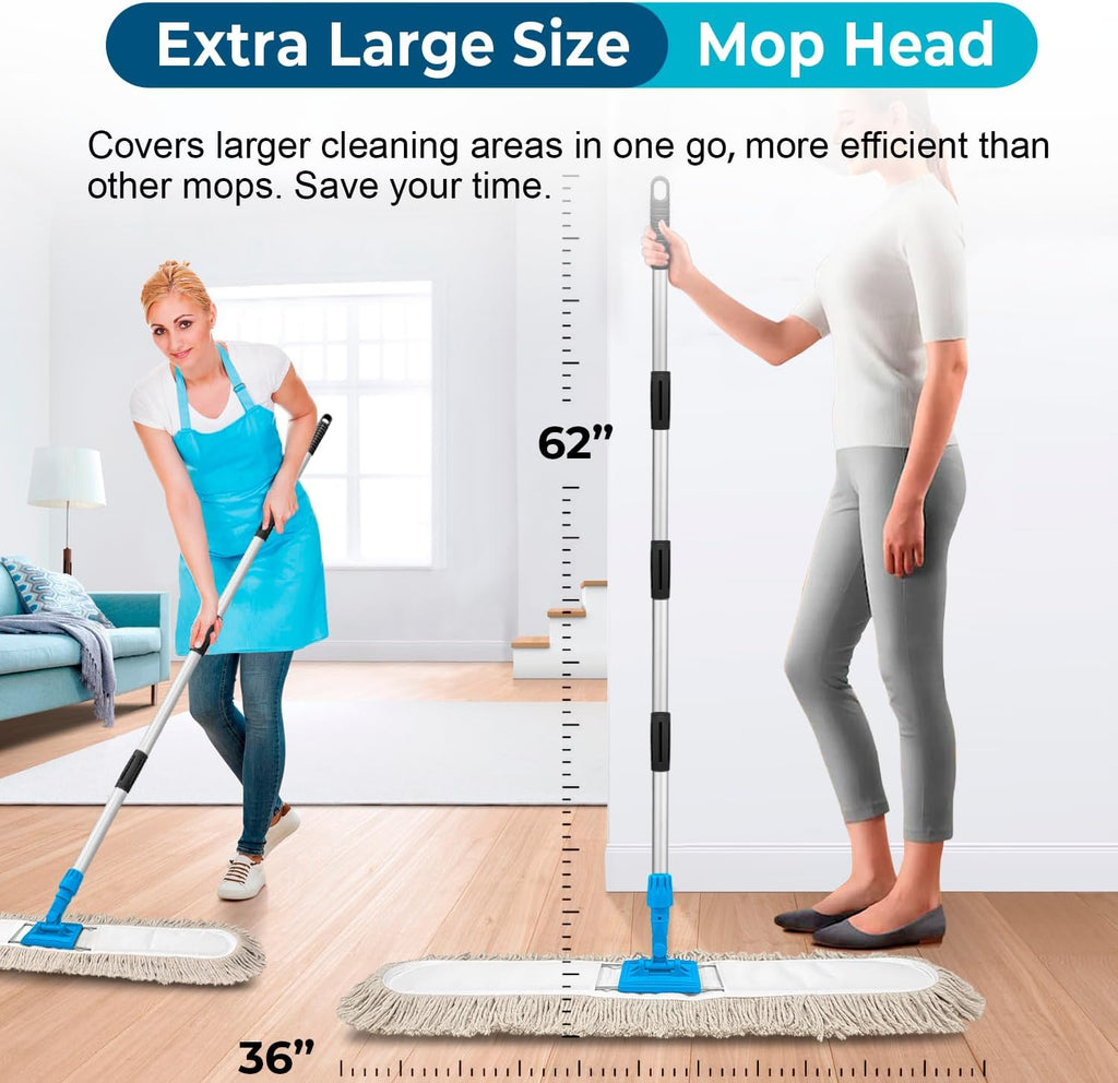 36” Commercial Dust Mop for Floor Cleaning, Industrial Dry Mop with Heavy Duty Long Handle, Large