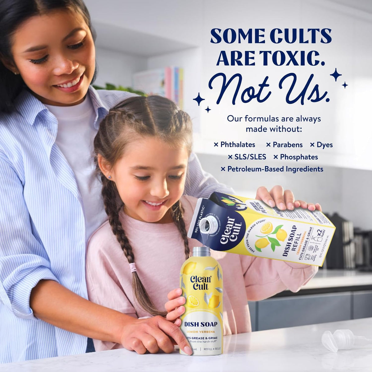 Cleancult Dish Soap Liquid Refills - Plant Based Cleaning Power - Cuts Grease & Grime - Free of