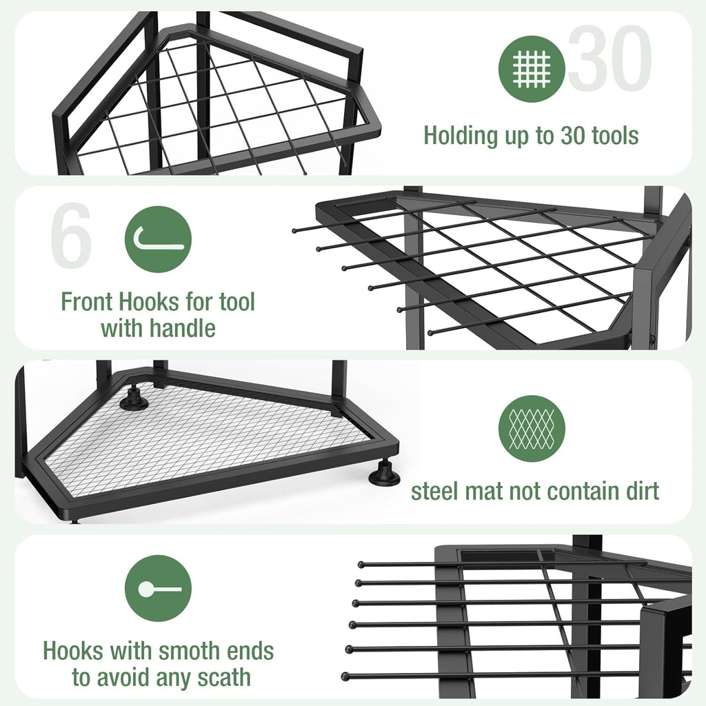 Garden Tool Organizer for Corner,Metal Yard Tool Organizer for Long-Handled Tools/Rakes/Brooms,Side