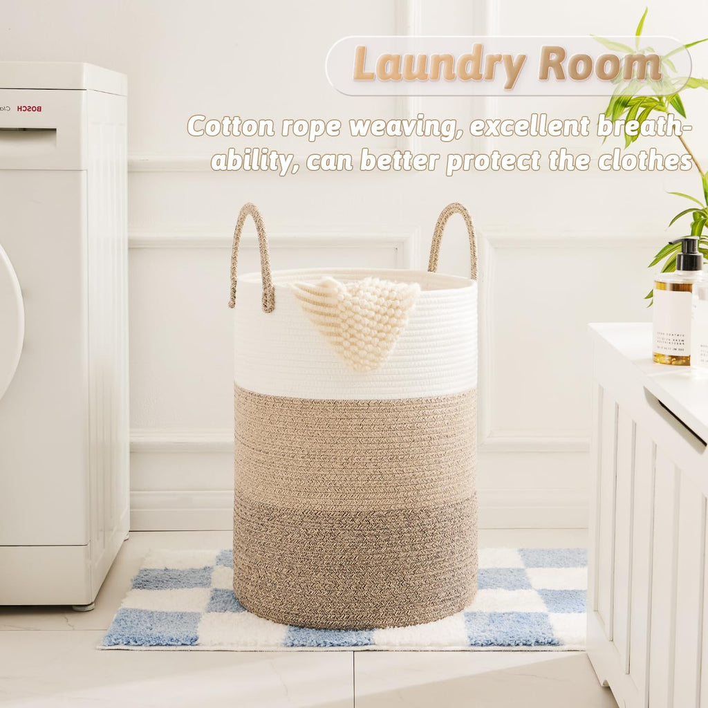 Laundry Basket,Woven Cotton Rope Laundry Hamper,100L for Decorative Storage of Dirty Clothes,Toys