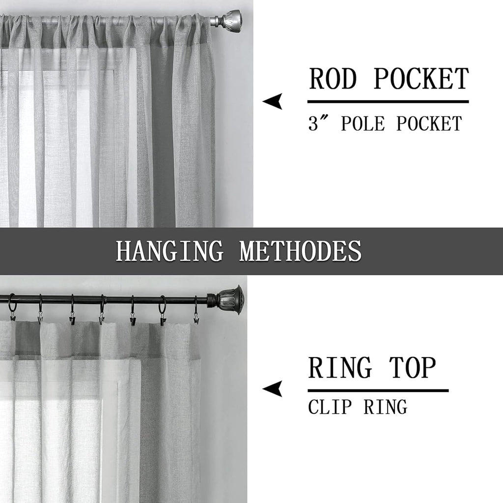 Tollpiz Sheer Curtain Linen Textured Bedroom Curtains Sheer Light Filtering Rod Pocket Voile