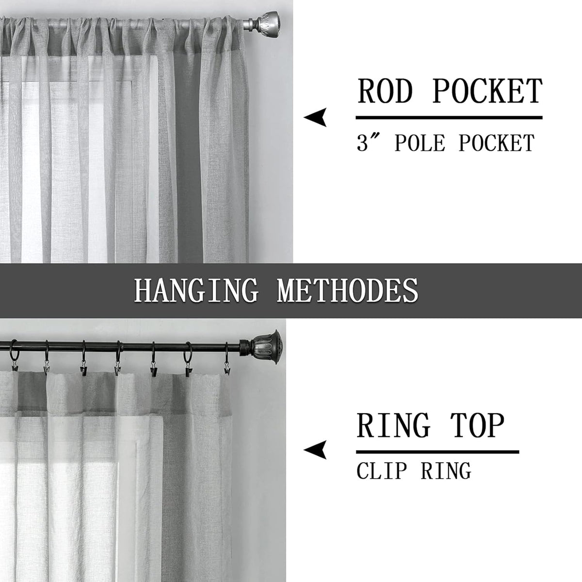 Tollpiz Sheer Curtain Linen Textured Bedroom Curtains Sheer Light Filtering Rod Pocket Voile