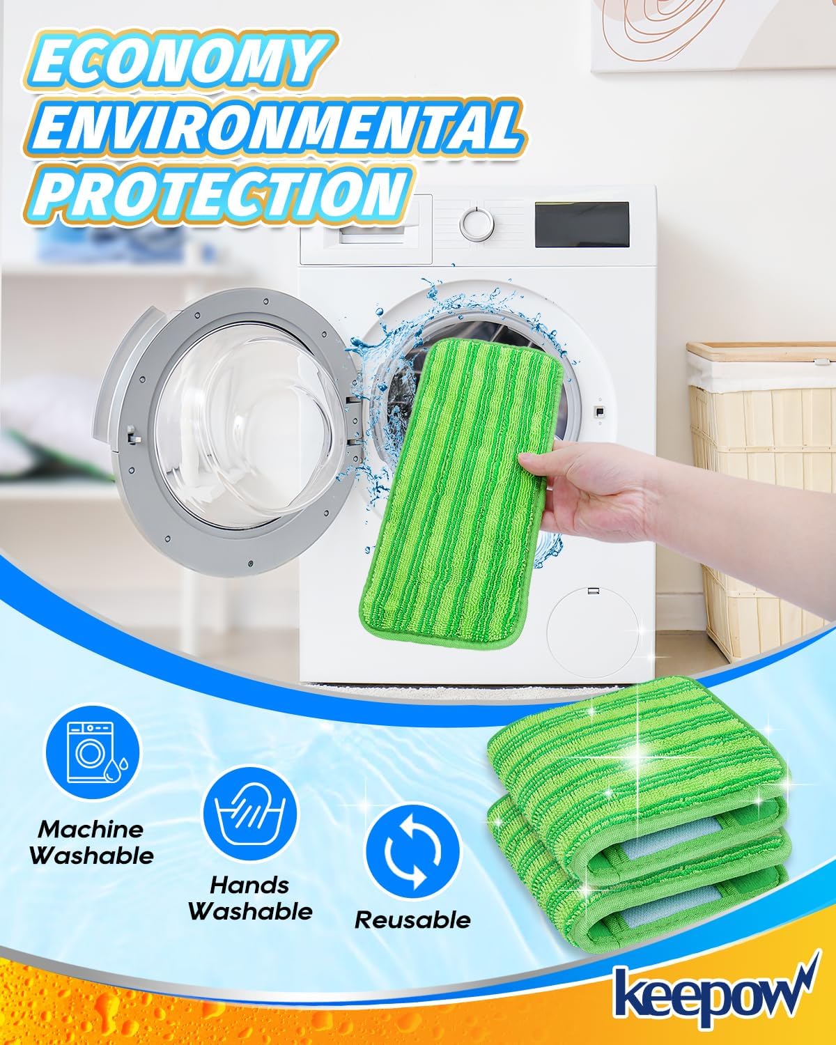 Keepow Reusable Mop Pads Refills Compatible with Swiffer Sweeper and Sweep & Mop Deluxe, Microfiber