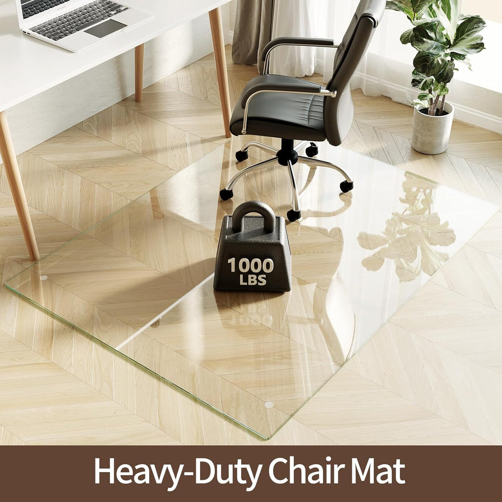 Koonmi Tempered Glass Chair Mat 50"x65" - Premium Office Chair Mat for Hardwood Floors & Low-Pile