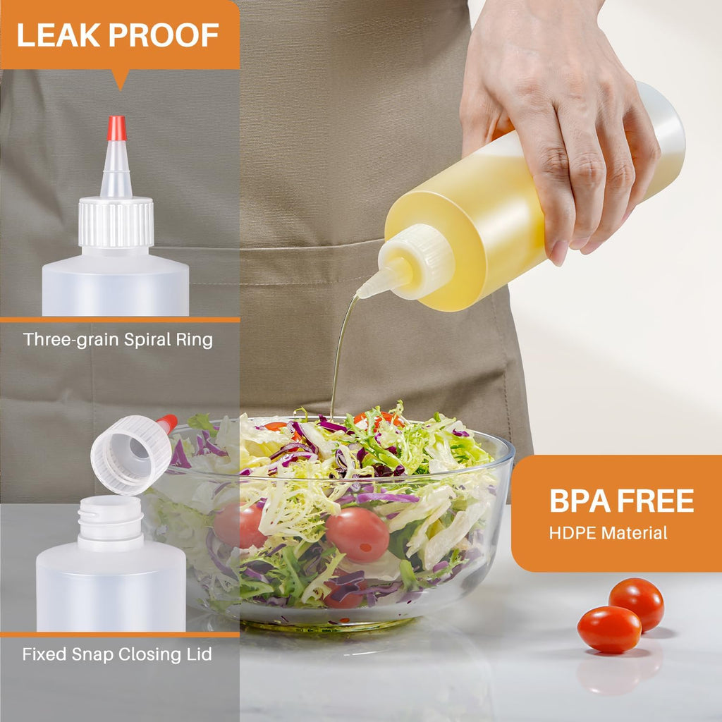 Sopito Squeeze Bottles, 16oz Plastic Condiment Squeeze Bottles with Labels & Funnels & Brusher for