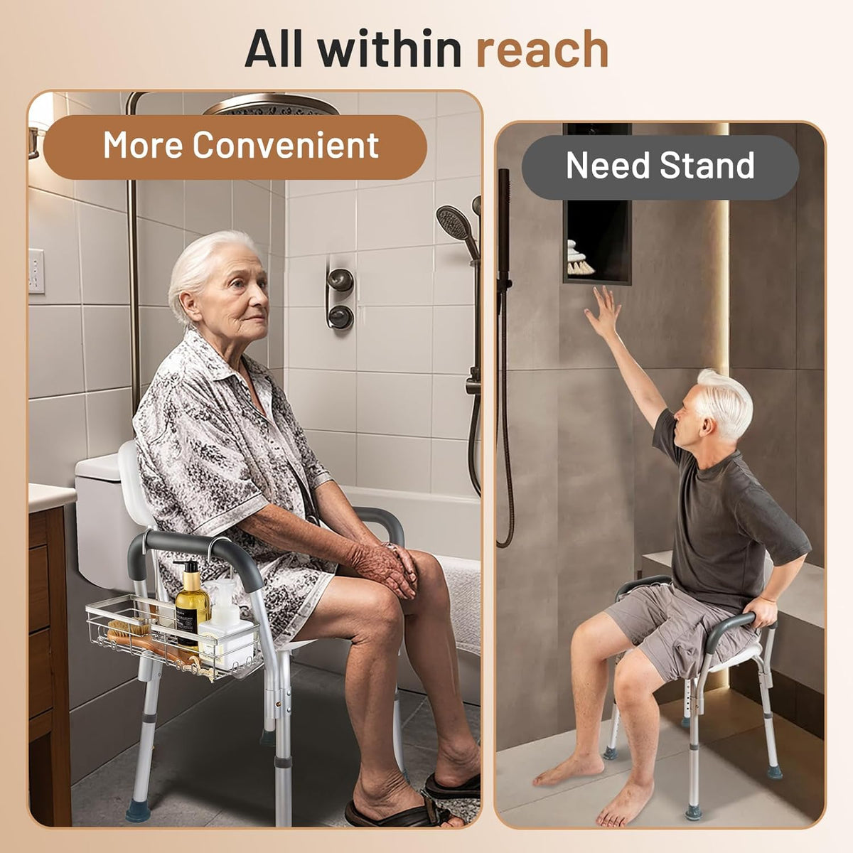 DELLAN Hanging Shower Caddy, Shower Rack with Hooks for Shower & Bath Chair, Bathroom Shower Basket
