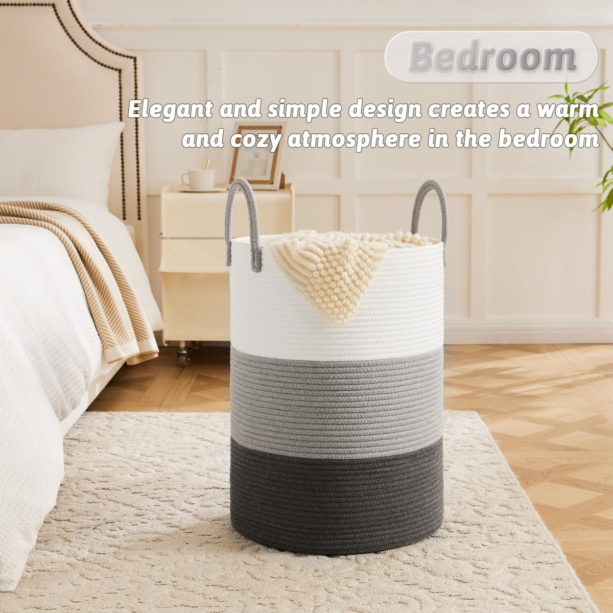 Laundry Basket,Woven Cotton Rope Laundry Hamper,80L for Decorative Storage of Dirty Clothes,Toys