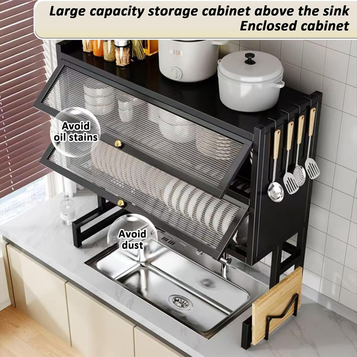 Dish Drying Rack 4 Tiers with Cover, Keep Kitchen Sink Shlef Organized Space-Saving, Large Drying