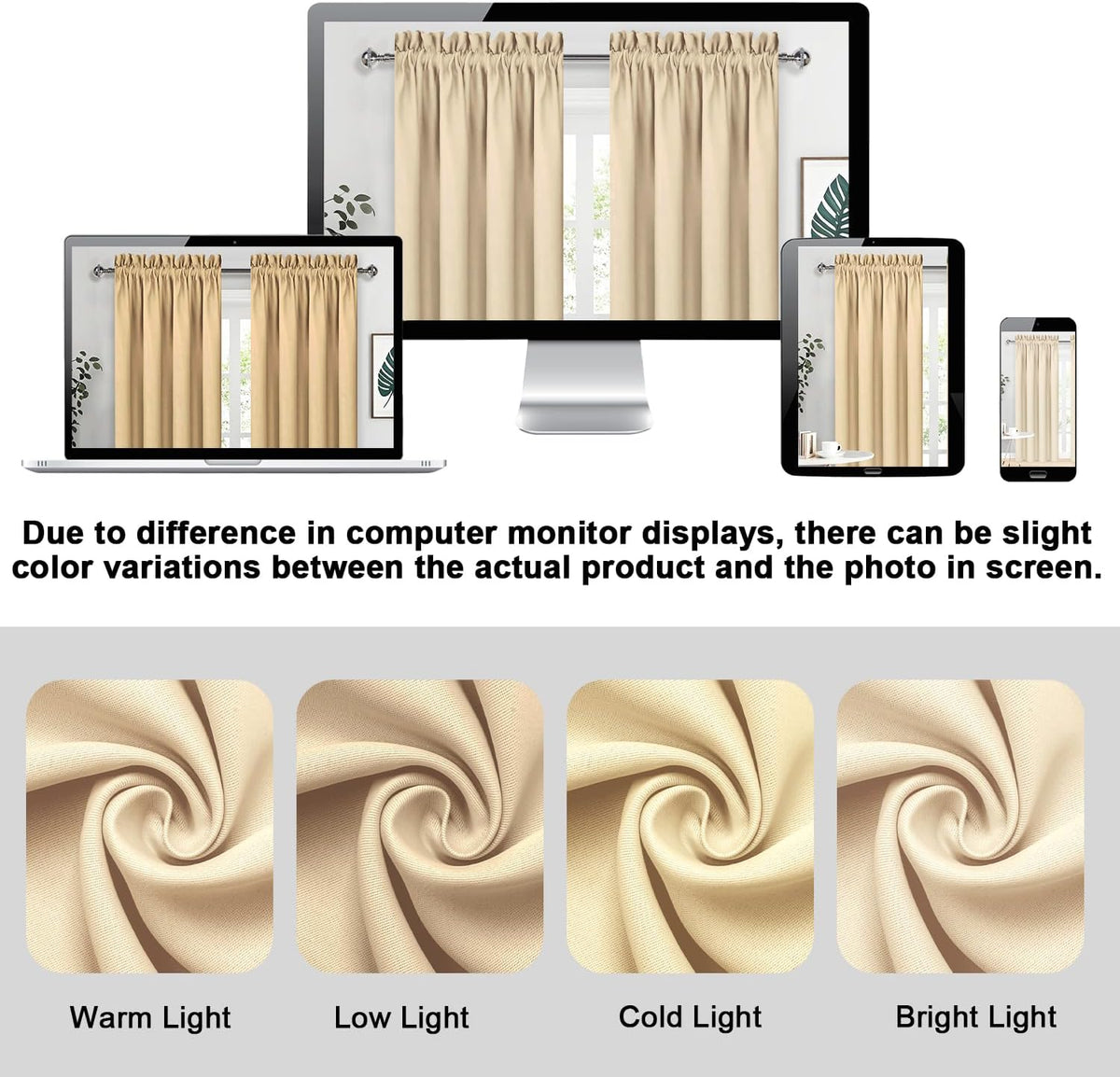 DWCN Beige Curtains for Bedroom Thermal Insulated Room Darkening Drapes for Living Room Rod Pocket